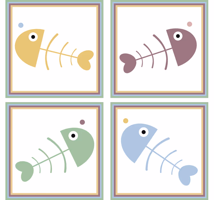 Bases para copos de esqueletos de peixes coloridos - TenStickers