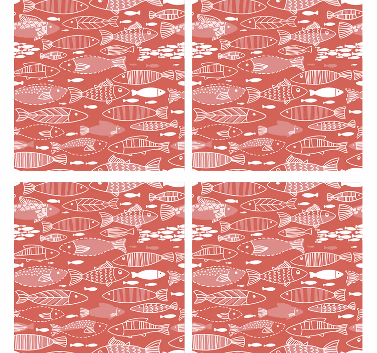Bases para copos modernas com fundo de padrão de peixes - TenStickers