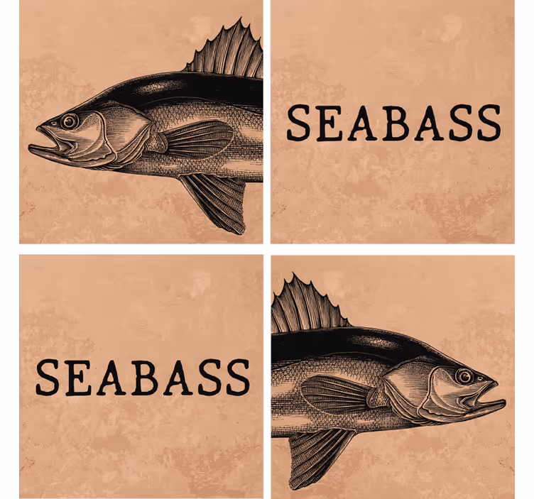 Grande mão realista base para copos de peixe desenhado seabass - TenStickers