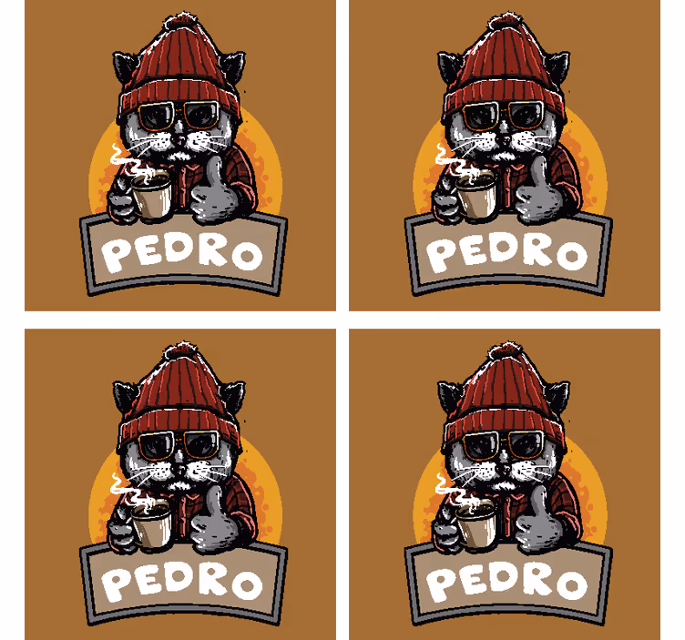 Bases para copos vintage Gato retrô com nome - TenStickers