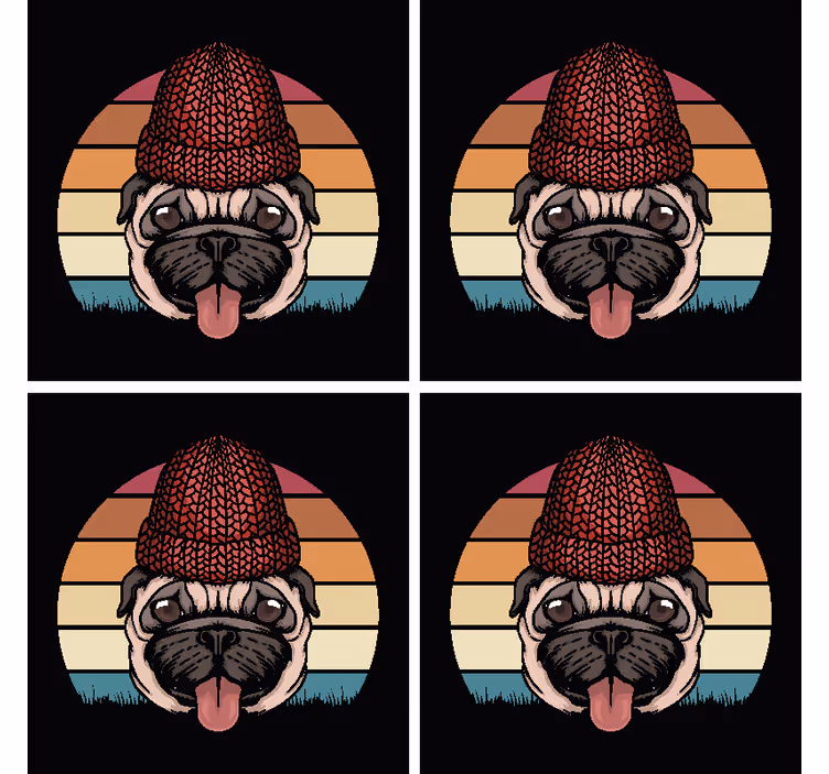 Bases para copos pug com gorro de lã - TenStickers