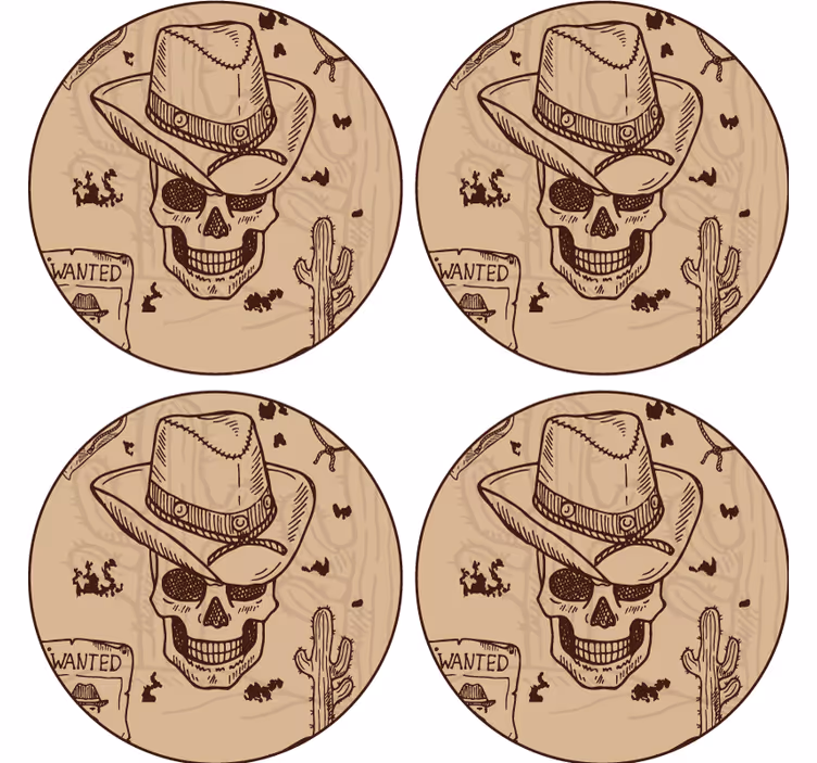 Bases para copos caveira com chapéu de cowboy - TenStickers