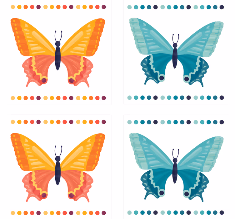 Bases para copos com padrões de borboletas coloridas - TenStickers