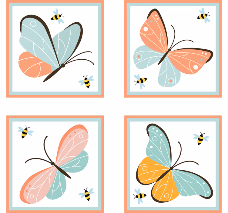 Bases para copos de borboletas Borboletas e abelhas - TenStickers