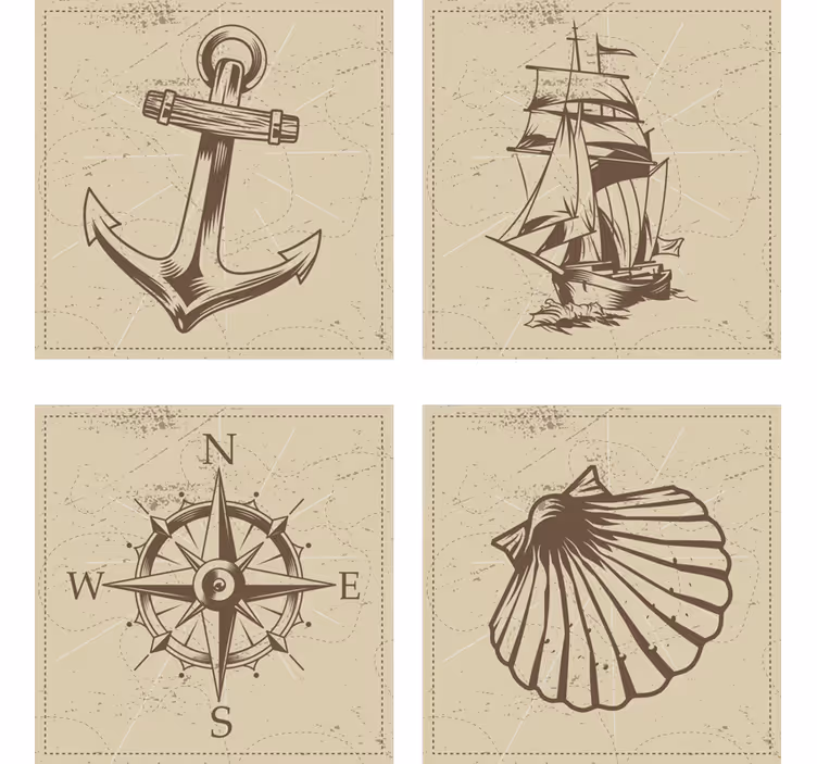 Bases para copos de conchas Objetos do mar vintage - TenStickers