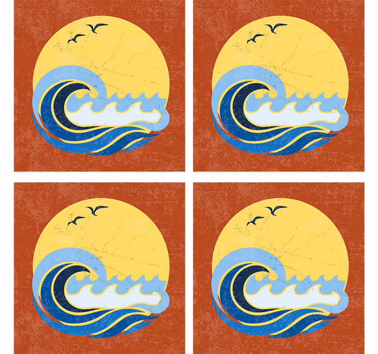 Bases para copos design ondas do pôr do sol - TenStickers