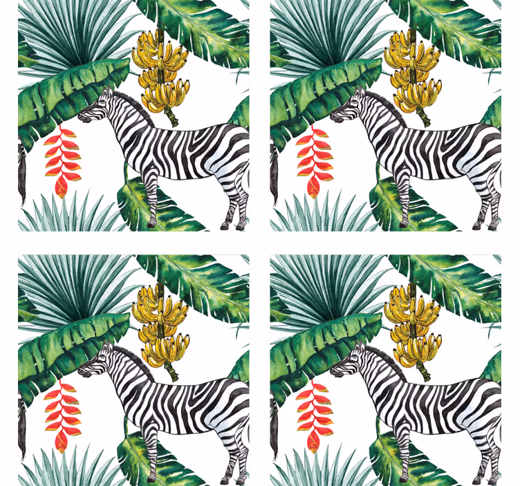 Bases para copos zebra e folhagens tropicais - TenStickers