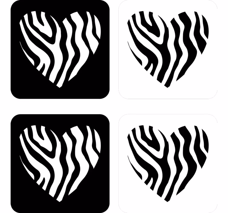 Bases para copos em formato de coração com padrão zebra - TenStickers