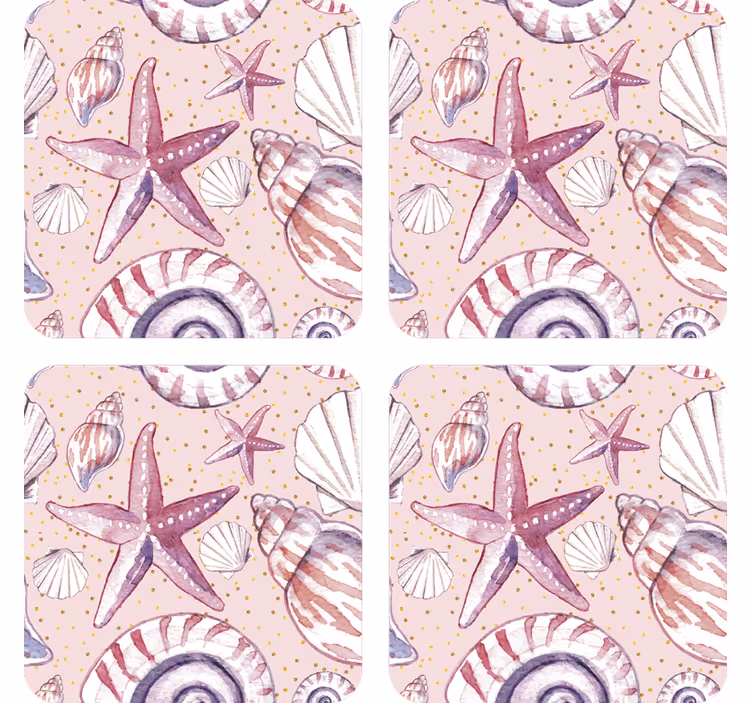 Bases para copos com padrão de conchas e estrelas do mar - TenStickers