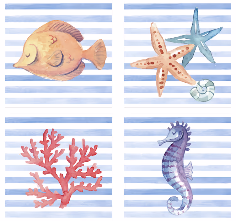 Bases para copos azulejos arte de criaturas marinhas - TenStickers