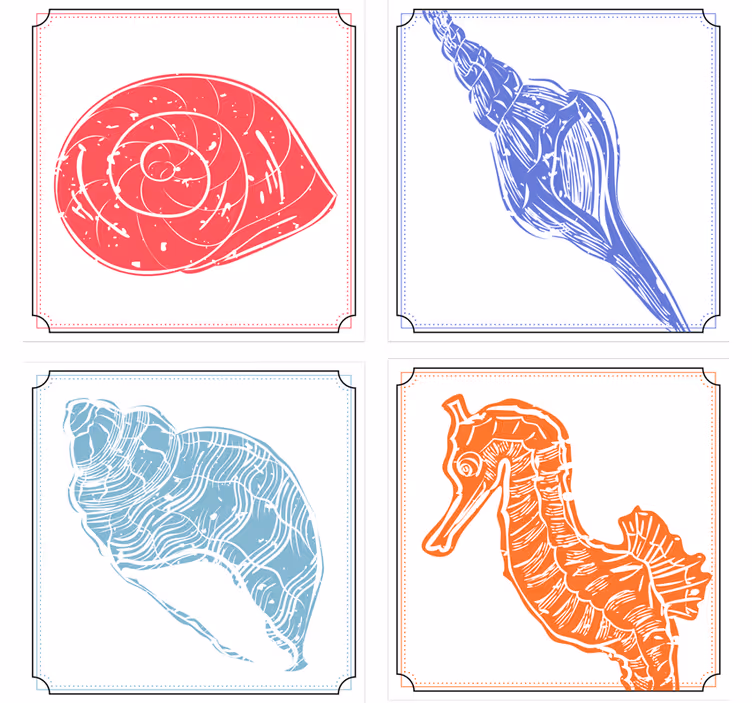Bases para copos com ilustrações de cavalo-marinho e conchas - TenStickers