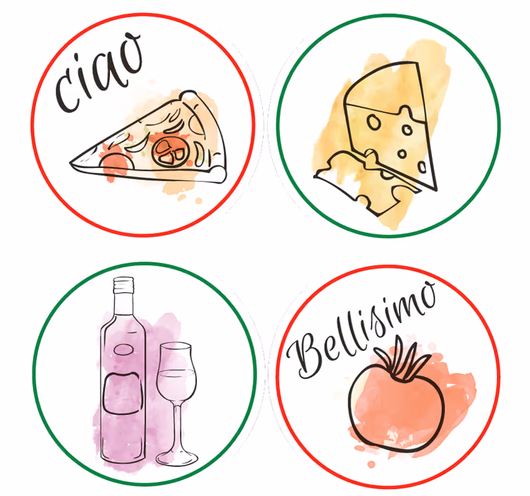 Bases para copos personalizáveis Comida italiana e bebidas - TenStickers