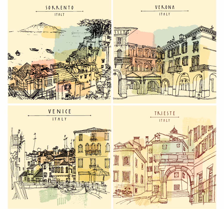 Bases para copos frase paisagens urbanas italianas - TenStickers