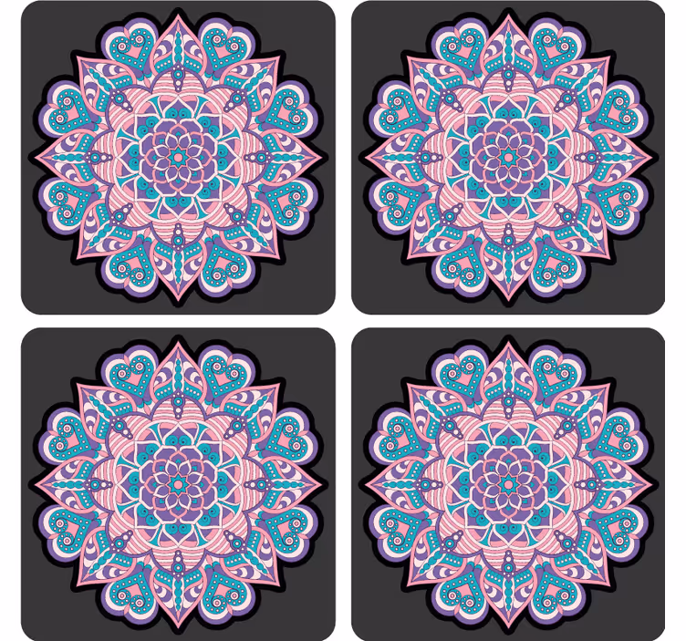 Bases para copos mandala de coração colorido - TenStickers