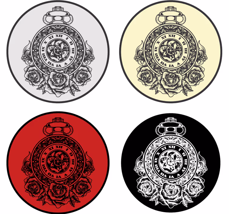 Bases para copos vintage relógio de bolso com rosas - TenStickers
