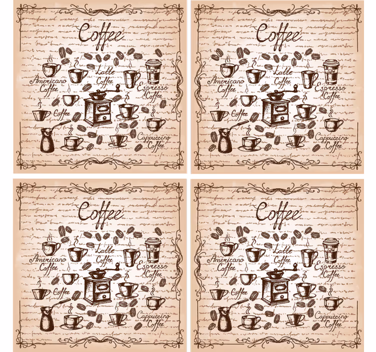 Bases para copos personalizáveis ilustração de tipos de café - TenStickers