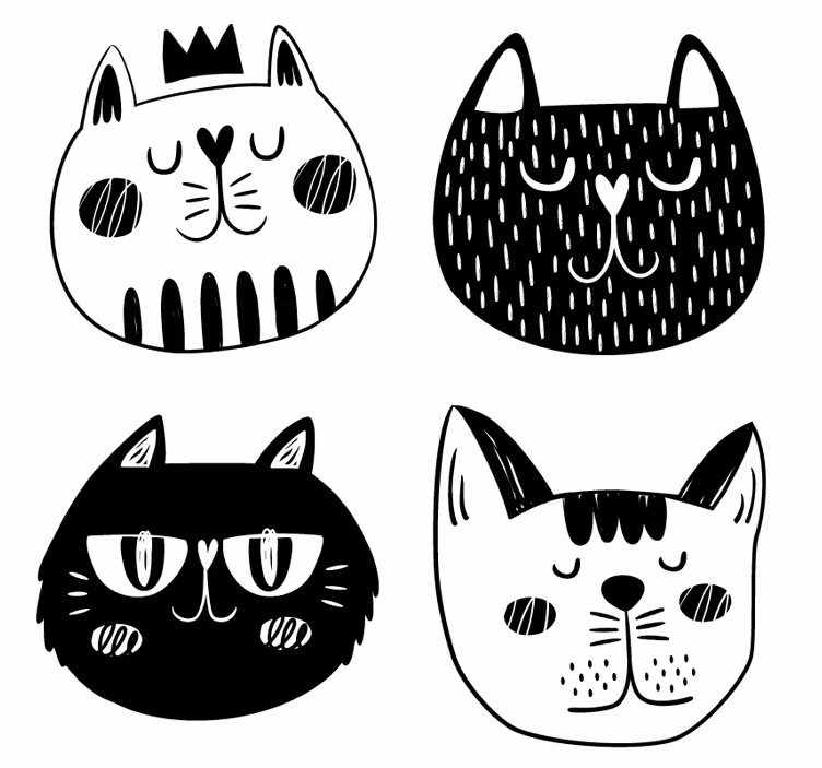 Bases para copos ilustrações de gatos divertidos - TenStickers