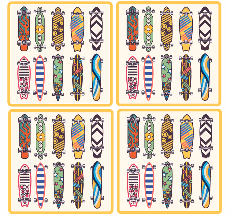 Bases para copos com padrões coloridos de skate - TenStickers