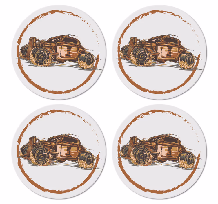 Bases para copos vintage ilustração de carro clássico - TenStickers