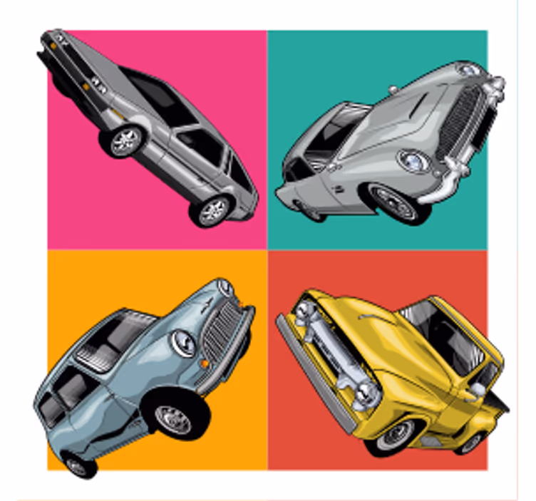 Bases para copos vintage quarteto de carros clássicos - TenStickers