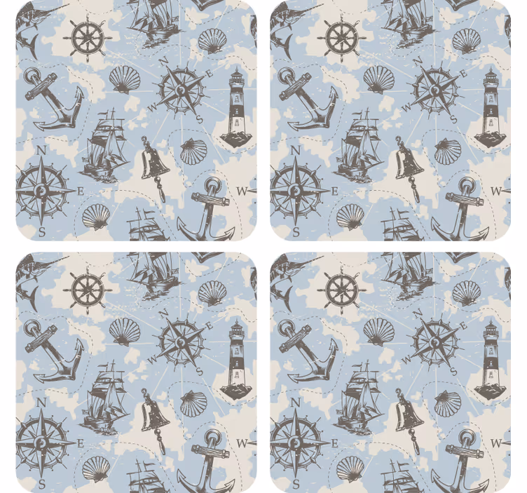 Bases para copos vintage bússola náutica e faróis - TenStickers