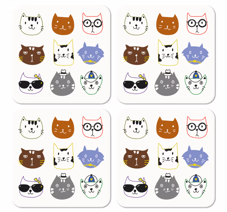 Bases para copos alternativas Gatos engraçados coloridos fofos - TenStickers