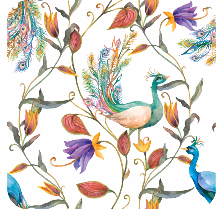Bases para copos com motivo floral de pavão - TenStickers