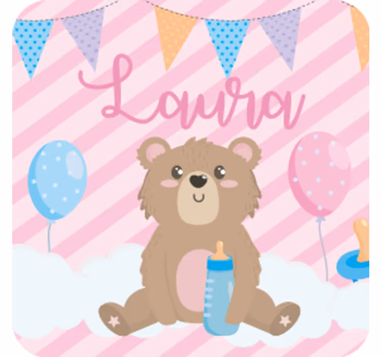 Bases para copos personalizáveis urso fofo com balões - TenStickers