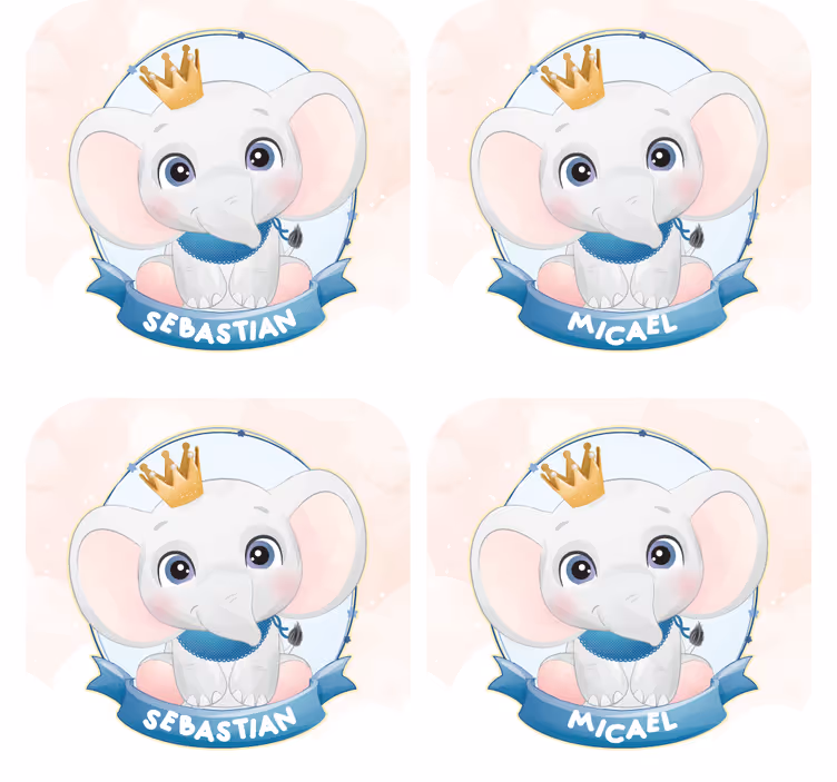 Bases para copos personalizáveis Elefante fofo para menino com no - TenStickers