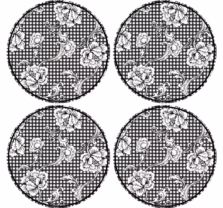 Bases para copos de estampa floral xadrez - TenStickers