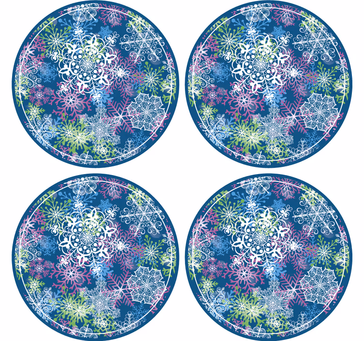 Bases para copos de natal Iluminando flocos de neve em fundo azul - TenStickers