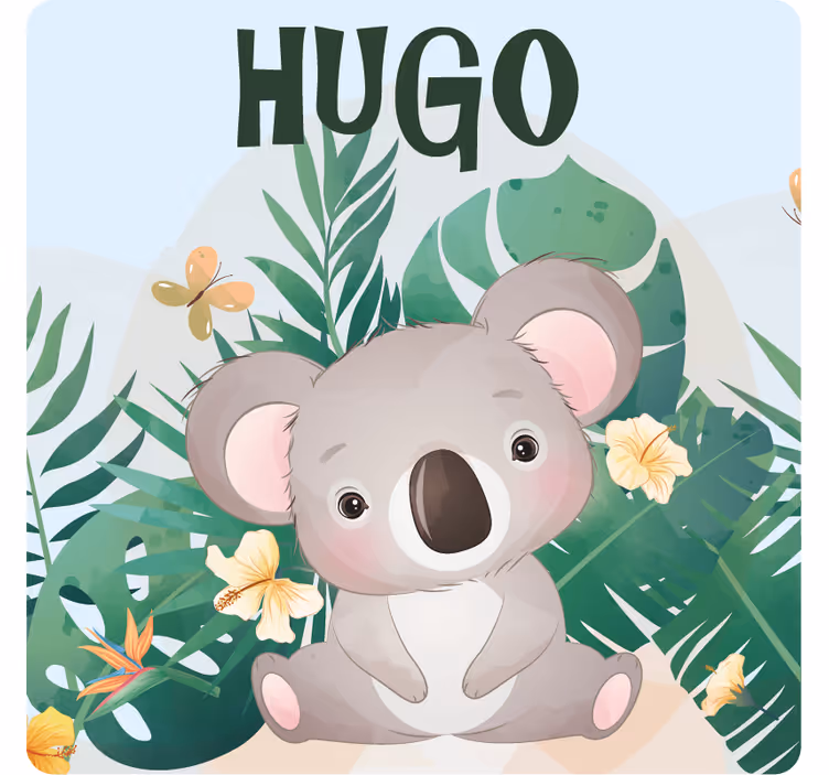 Bases para copos personalizáveis Coala fofo para menino com nome - TenStickers