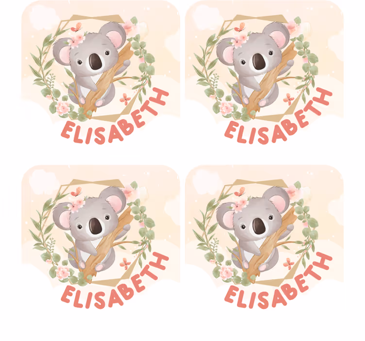 Bases para copos personalizáveis koala fofo com flores - TenStickers