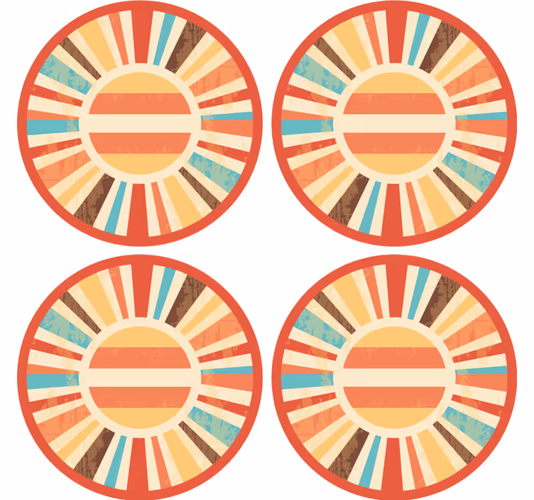 Bases para copos vintage Raios de sol retrô coloridos - TenStickers