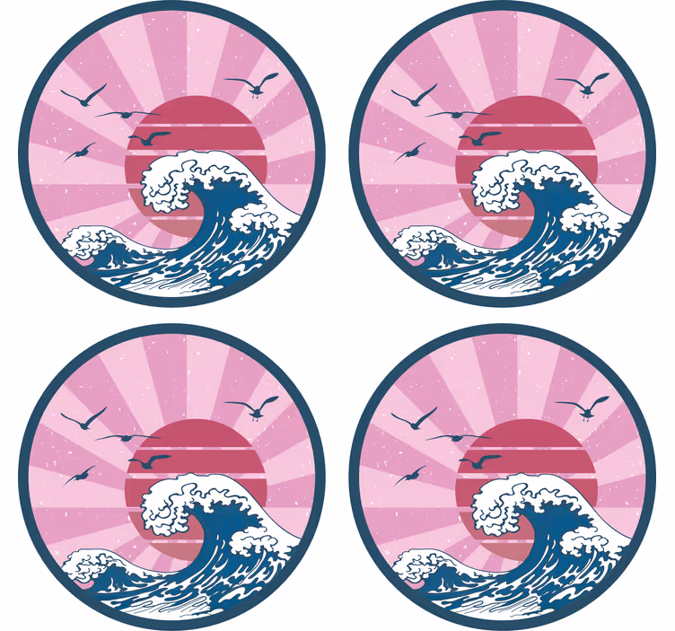 Bases para copos com design de ondas do oceano retrô - TenStickers