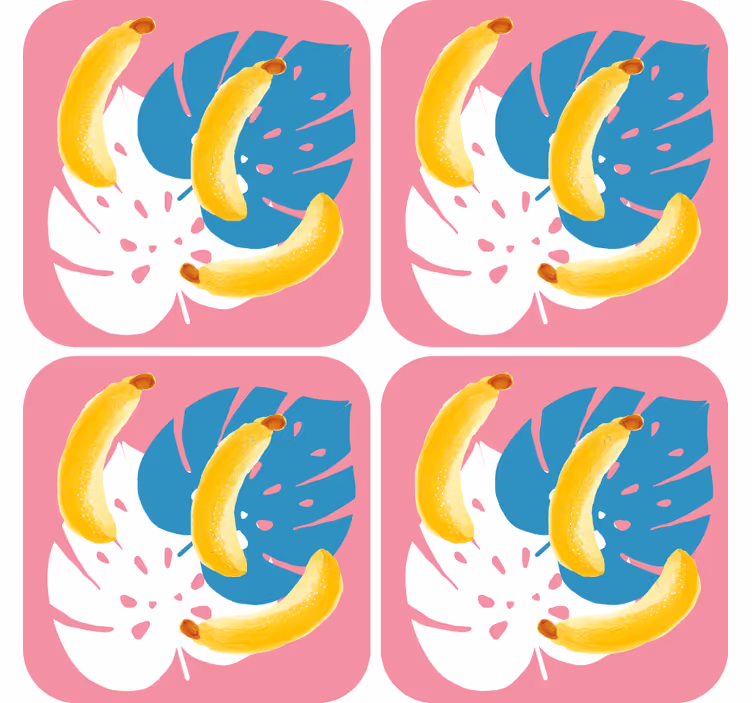 Bases para copos vintage Banana em fundo rosa - TenStickers