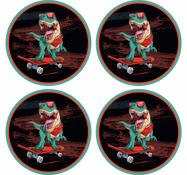 Bases para copos com gráfico de dinossauro skatista - TenStickers