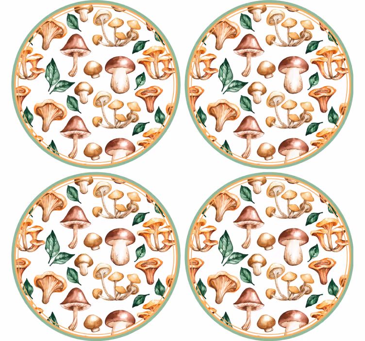 Bases para copos com elementos de padrão de cogumelo - TenStickers