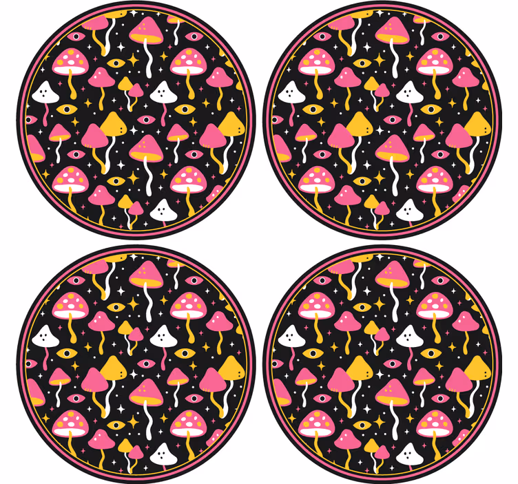 Bases para copos com estampa de cogumelos coloridos - TenStickers