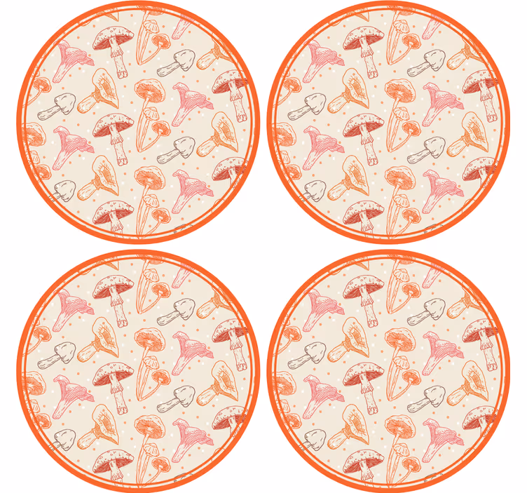 Bases para copos com ilustração de cogumelo divertido - TenStickers