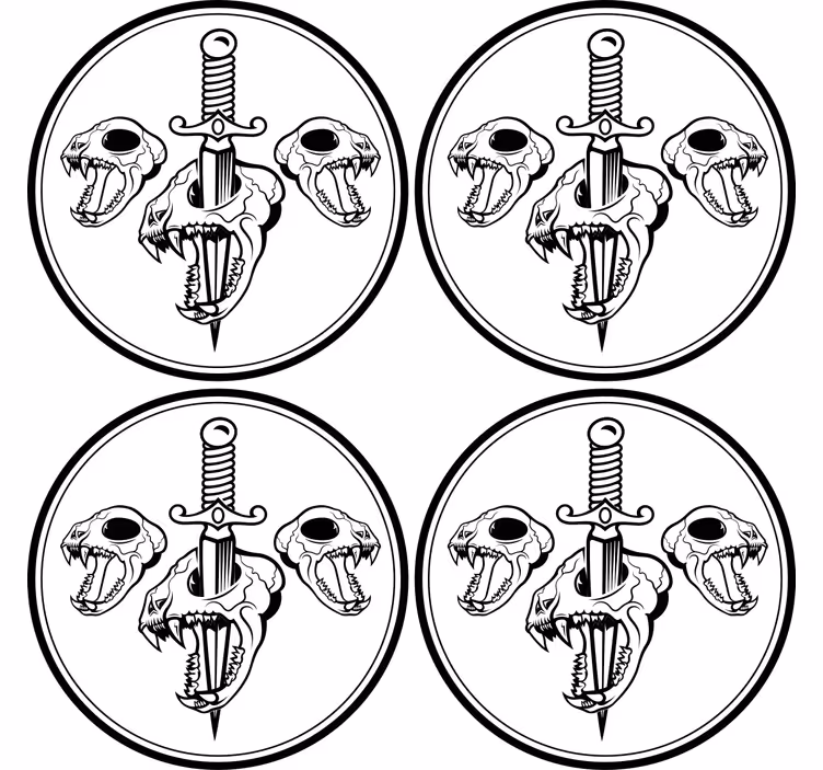 Bases para copos com arte de caveira e espada - TenStickers