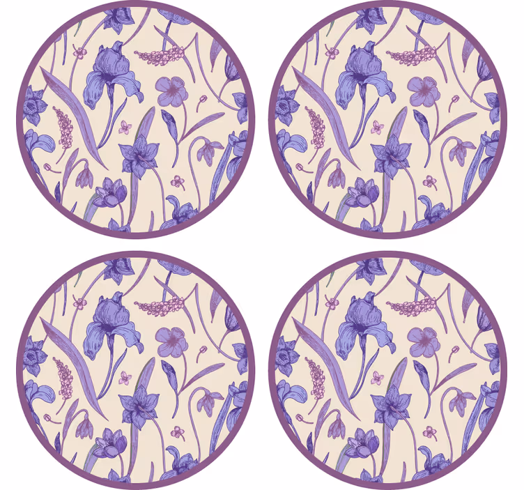 Bases para copos de padrão floral roxo - TenStickers