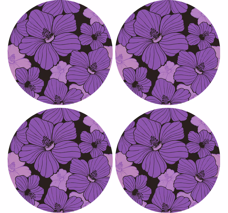 Bases para copos de padrão floral roxo vibrante - TenStickers