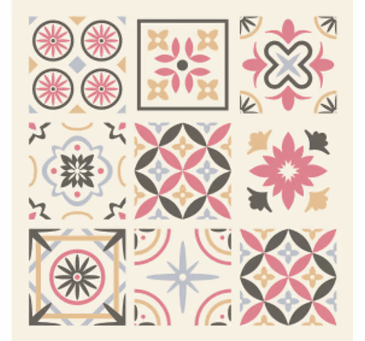 Bases para copos azulejos elemento floral geométrico - TenStickers