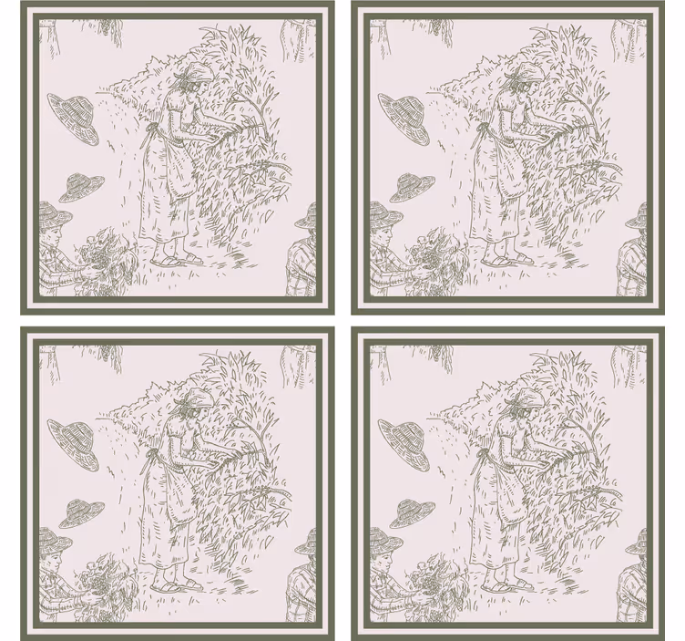 Bases para copos vintage Francês vintage padrão em verde - TenStickers