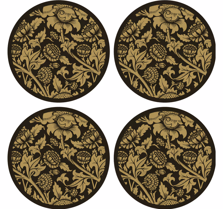 Bases para copos vintage padrão floral dourado - TenStickers