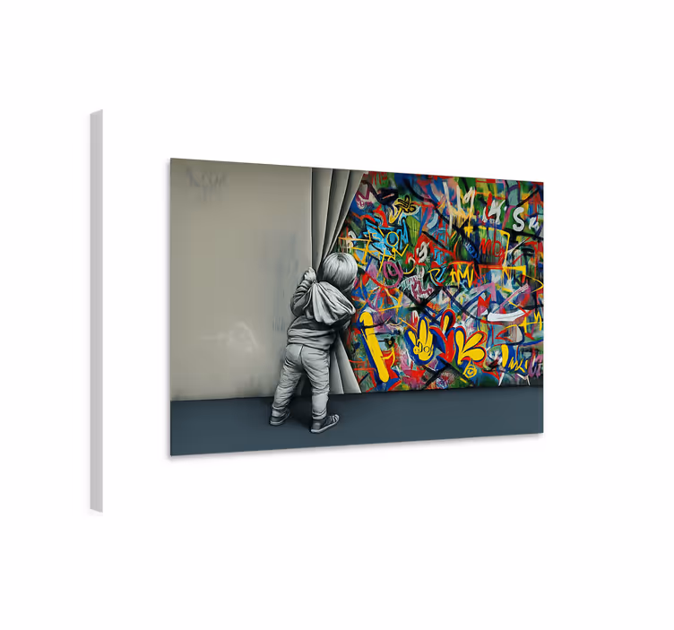 Quadro de arte criança espiando grafite - TenStickers