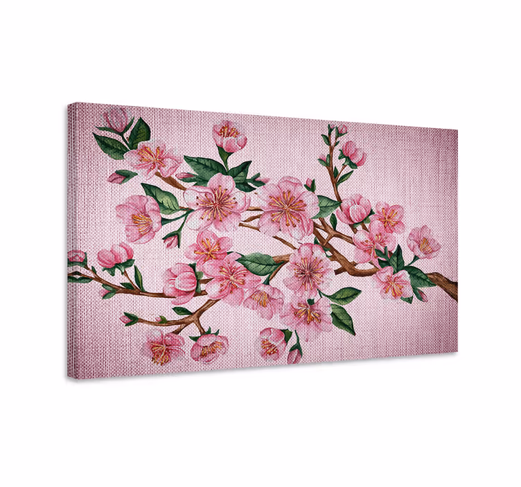 Quadro de árvores Ramo coberto de flor rosa - TenStickers