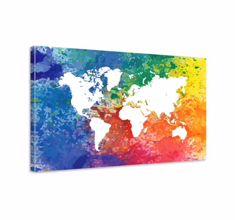Quadro mapa mundi Sillhouette colorido artístico - TenStickers