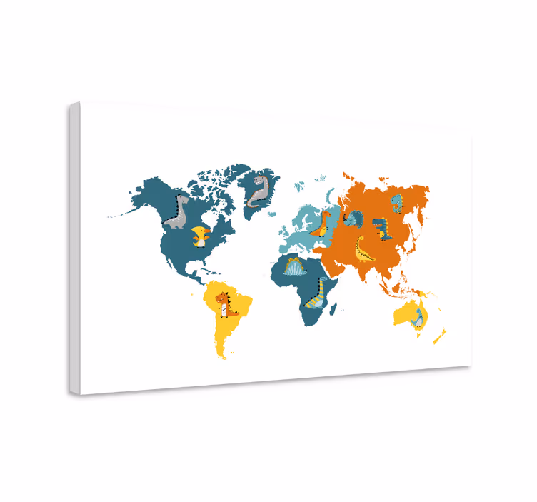 Quadro mapa mundi Dinossauro azul e laranja - TenStickers